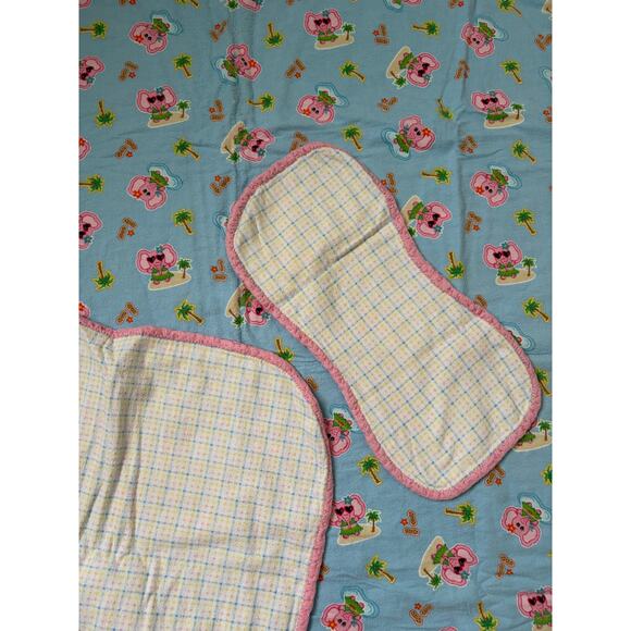 Handmade Baby Girls Blanket Tropical Elephant with Matching Burp Rag Cloth 38x38 - Picture 3 of 3